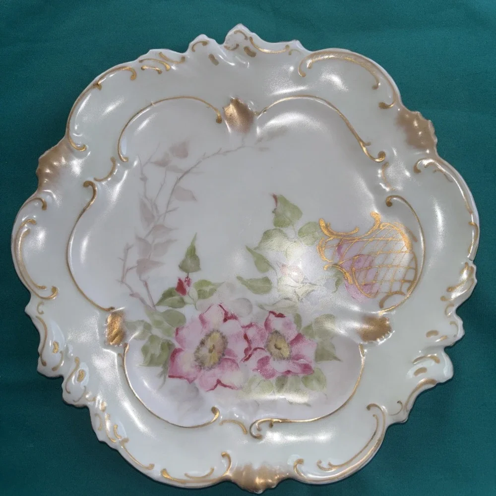 Limoges A. Lanternier France Pink Flowers Hand Painted 9.25